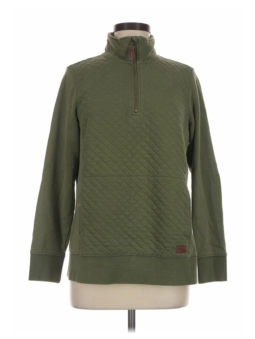 L.L.Bean Quilted Quarter-Zip Pullover Green Medium